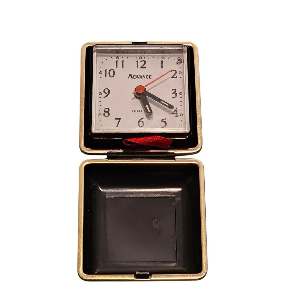 Vintage Folding Black and Gold Analog Table Alarm Clock